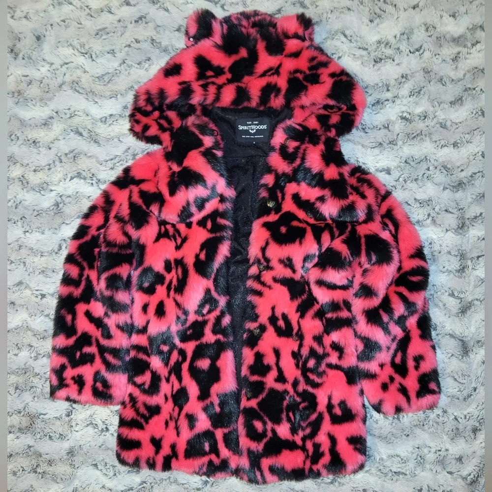 Spirithoods Neon Pink Leopard Classic Faux Fur Coat - Picture 2 of 5